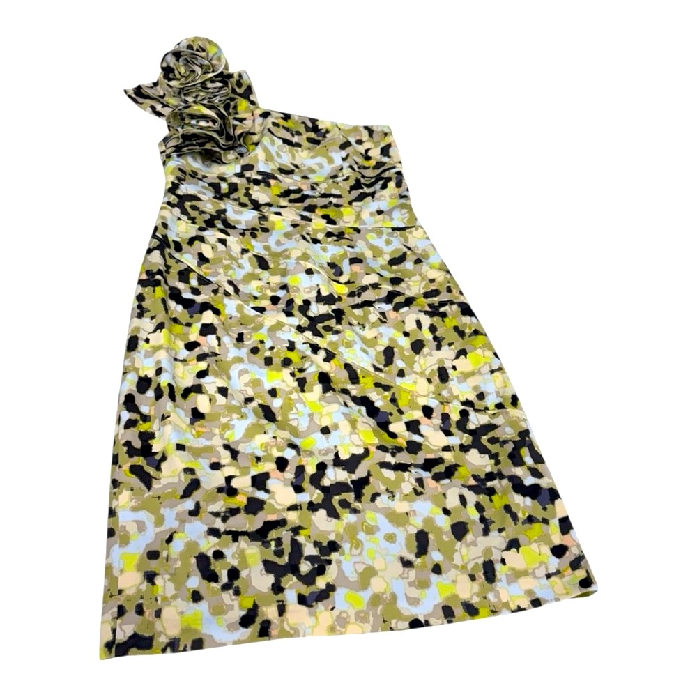 Jessica Simpson Black, Green and Cream One Shoulder Dress